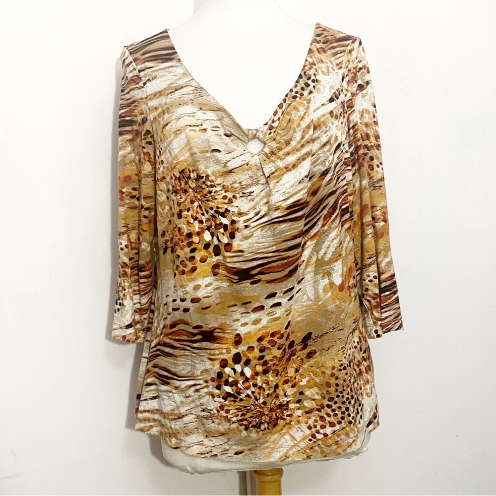 Chico's Earth Tones Animal Print Gathered Chest Knit Top Blouse 16 (Chico’s 3)